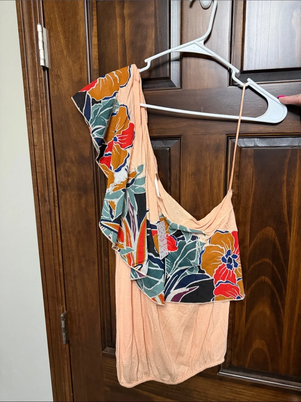 Free People Peach One-Shoulder Floral Ruffle Camisole - Picture 3 of 7